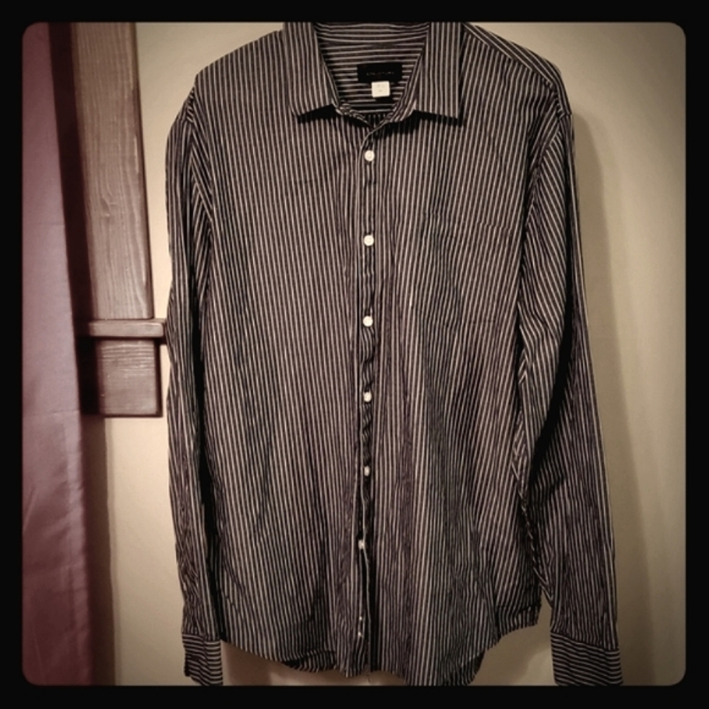 Hp Express Men Textured Stripe Button Down Shirt … - image 1